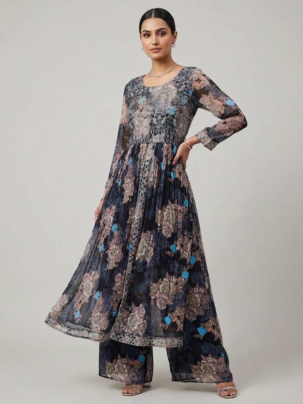 Floral Sequin Embroidered Black Floral Salwar Set